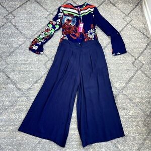 Stitch fix plenty Tracy Reese blouse floral wide leg pull on pants comfort M